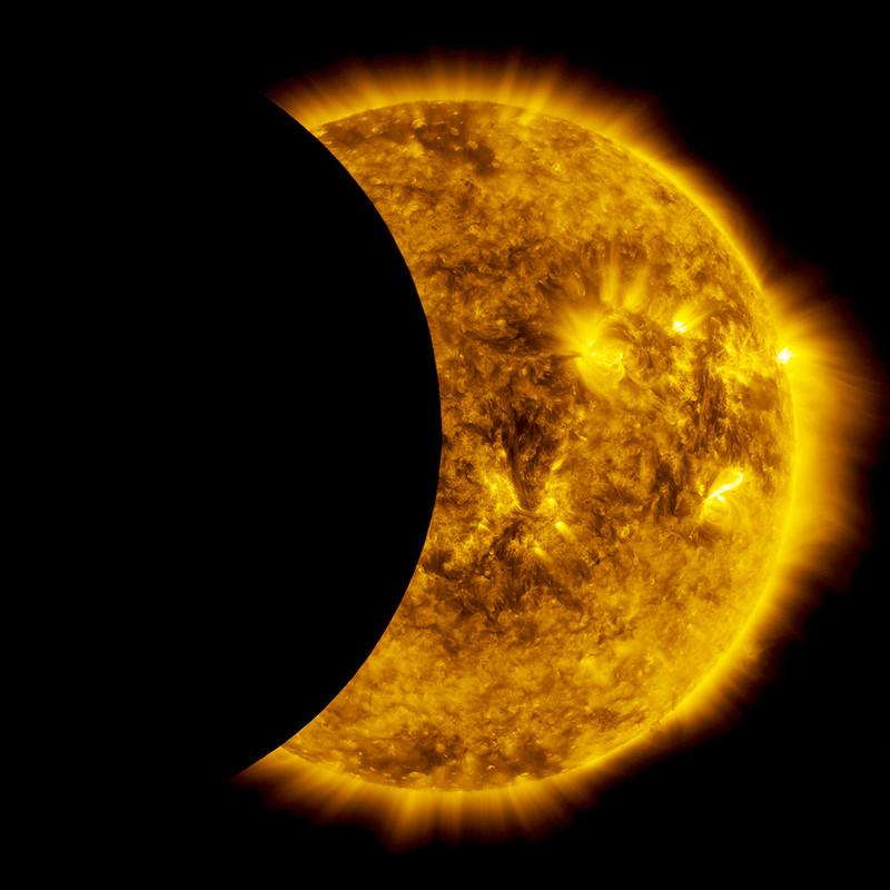 NASA's Solar Dynamics Observatory catches a partial solar eclipse in space.