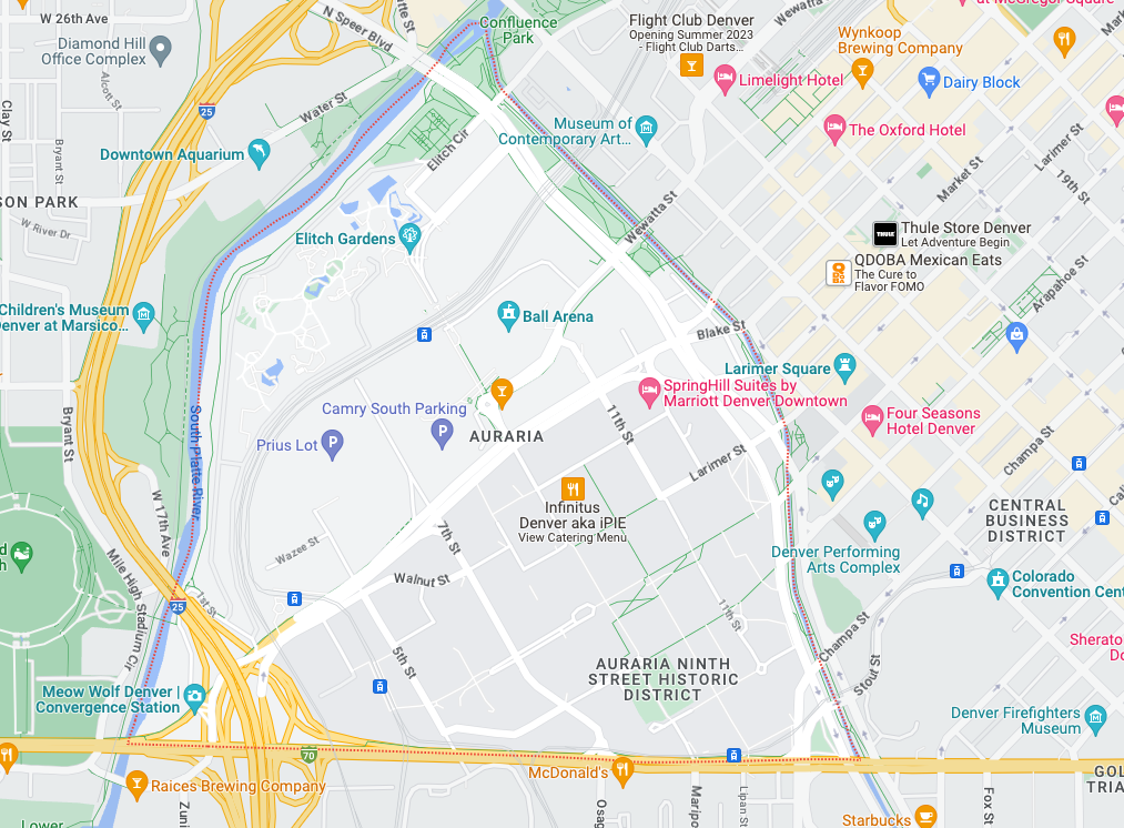 Auraria neighborhood boundaries as shown on Google Maps