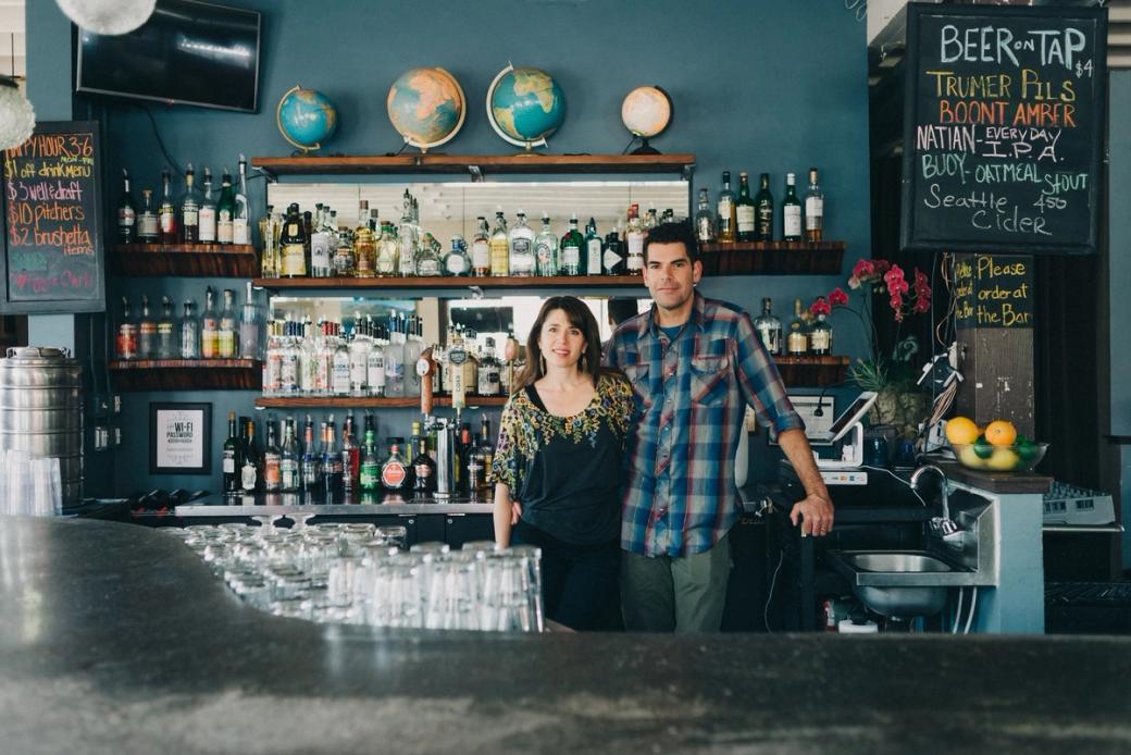 man and woman behind the bar at Leisure Public House, Portland, Oregon