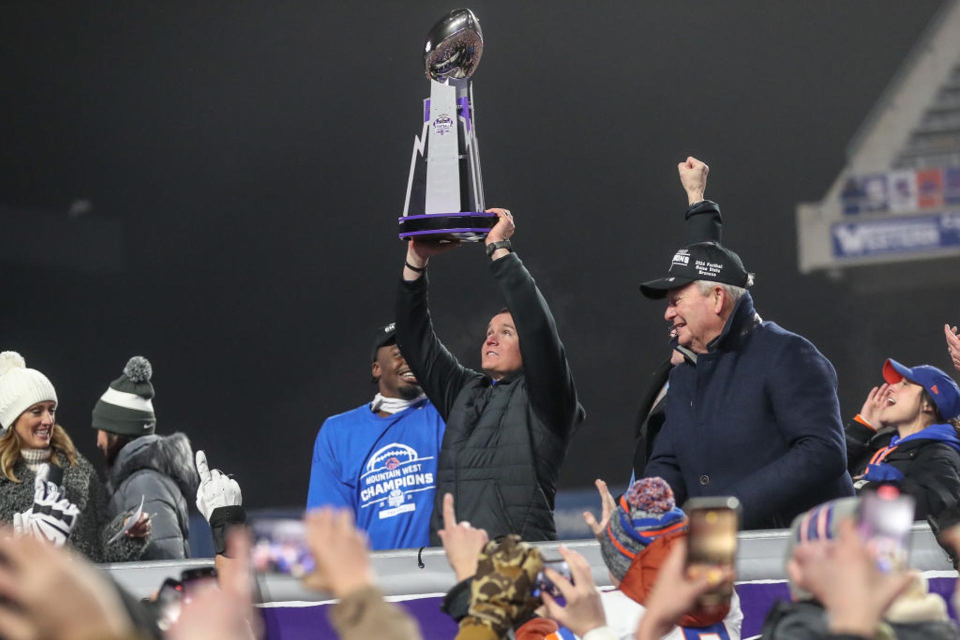 The Boise State Broncos celebrated another Mountain West Conference Championship at Albertsons Stadium last week, though the stadium’s namesake is not in a particularly celebratory mood. (Loren Orr / Getty Images)
