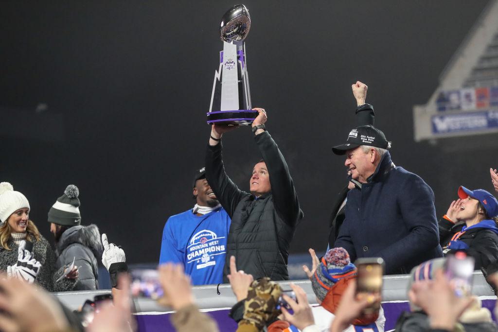 The Boise State Broncos celebrated another Mountain West Conference Championship at Albertsons Stadium last week, though the stadium’s namesake is not in a particularly celebratory mood. (Loren Orr / Getty Images)