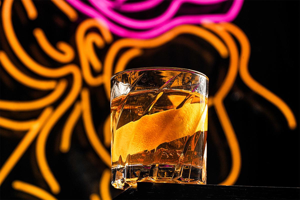 An Old Fashioned cocktail.