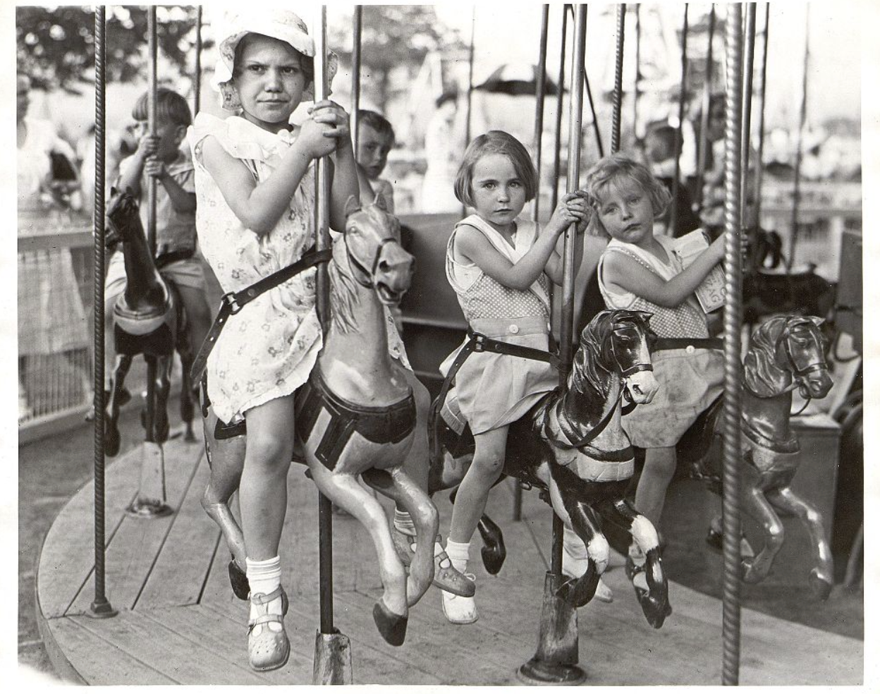 Children riding the miniature carousel in Kiddieland, June, 1934. (Kennywood Park Records, Detre Library and Archives, Senator John Heinz History Center via Historic Pittsburgh)