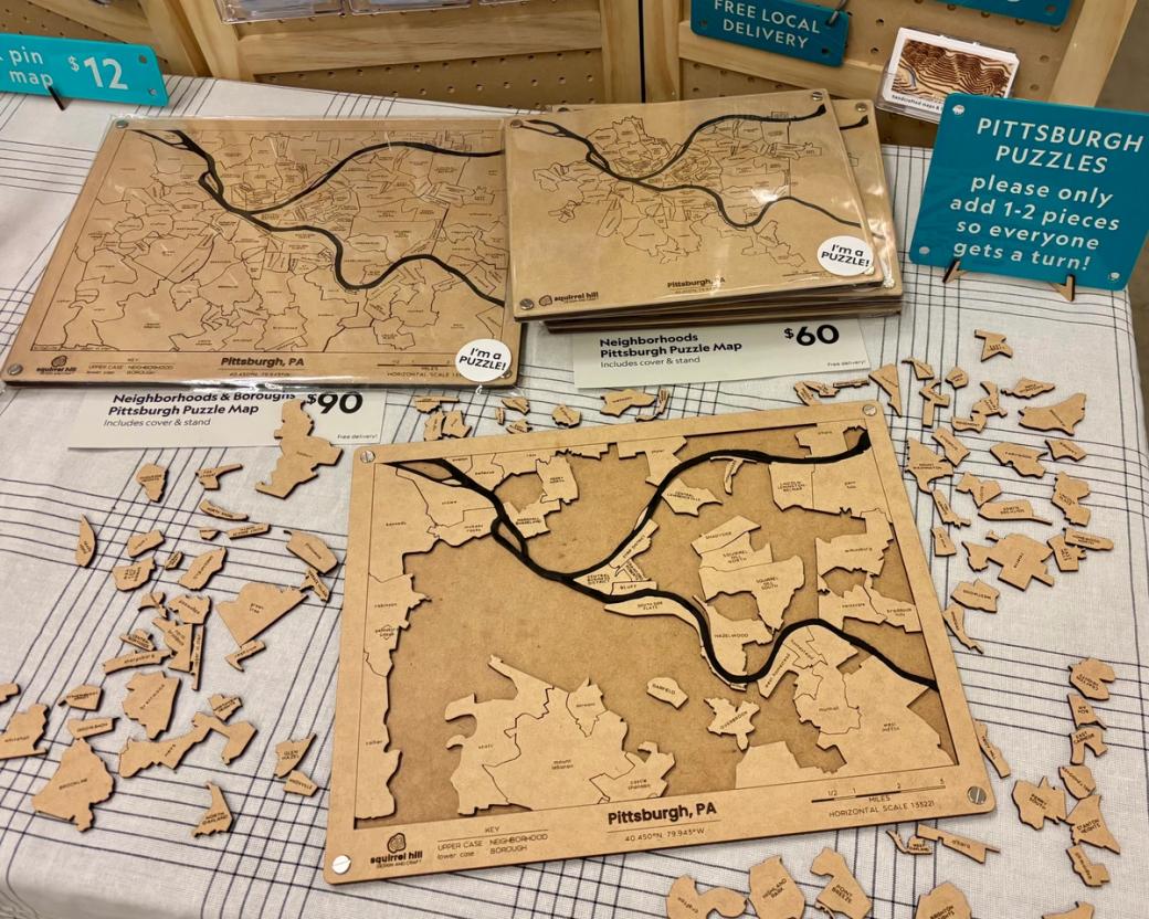 wooden neighborhood puzzle map