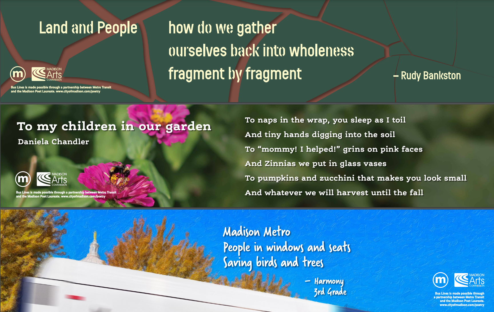 screenshot of three poems staked on top of each other