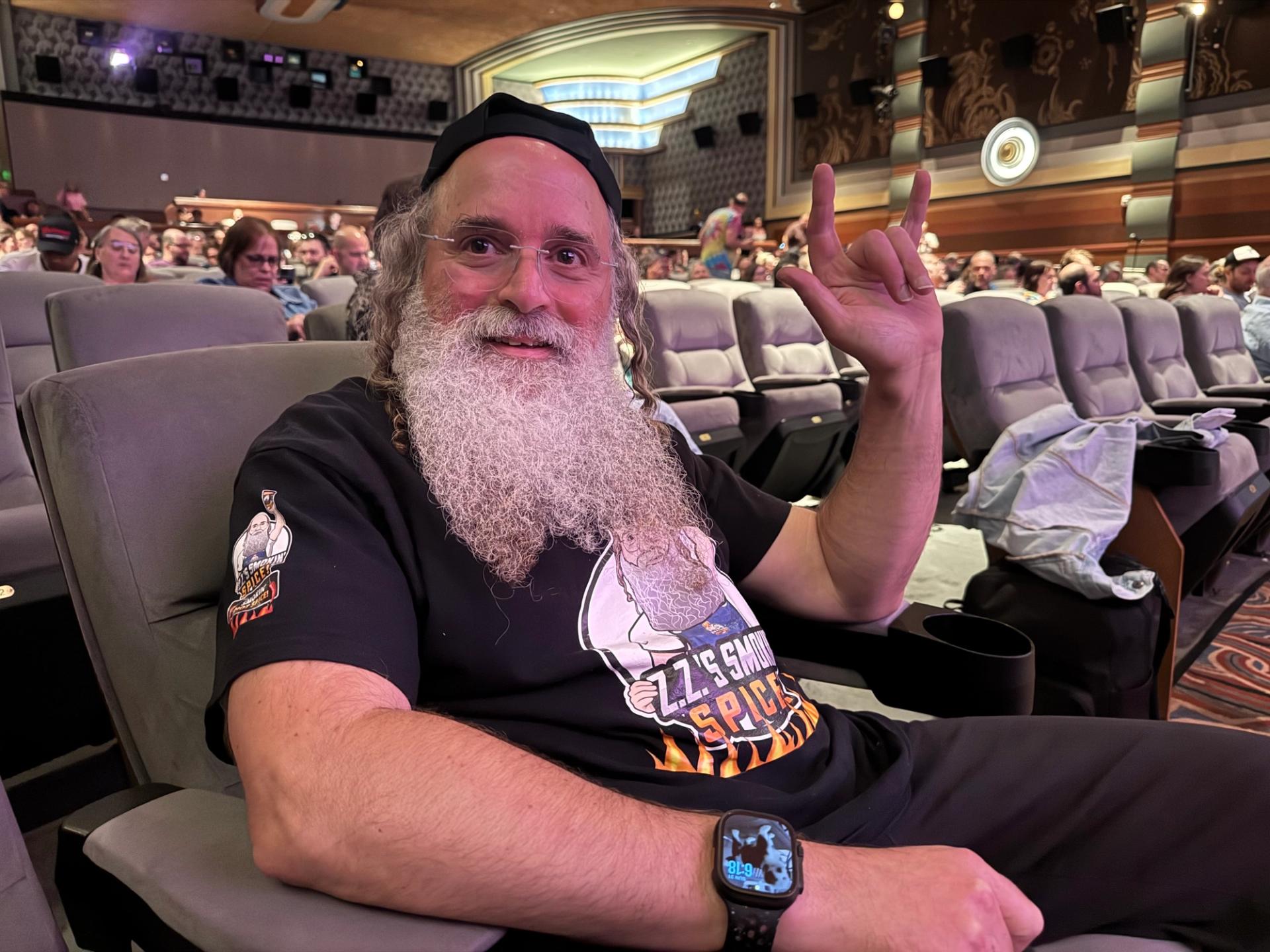 Z.Z. Ludwick sits up front for the 40th anniversary screening. He wants you to know in the film, he misdescribes himself as a “former bass player” when he was in fact an active heavy metal bass player. (Photo by Elana Gordon)
