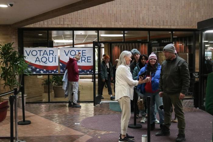 People standing in line to vote.