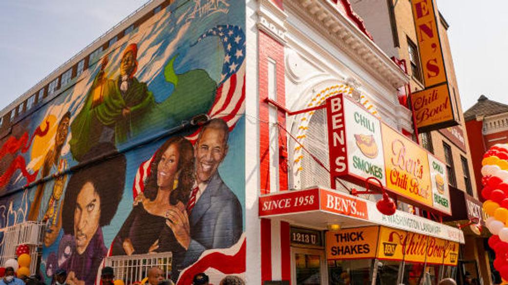 The mural at Ben's Chili Bowl. (Photo by Andrew Thomas/NurPhoto via Getty Images)