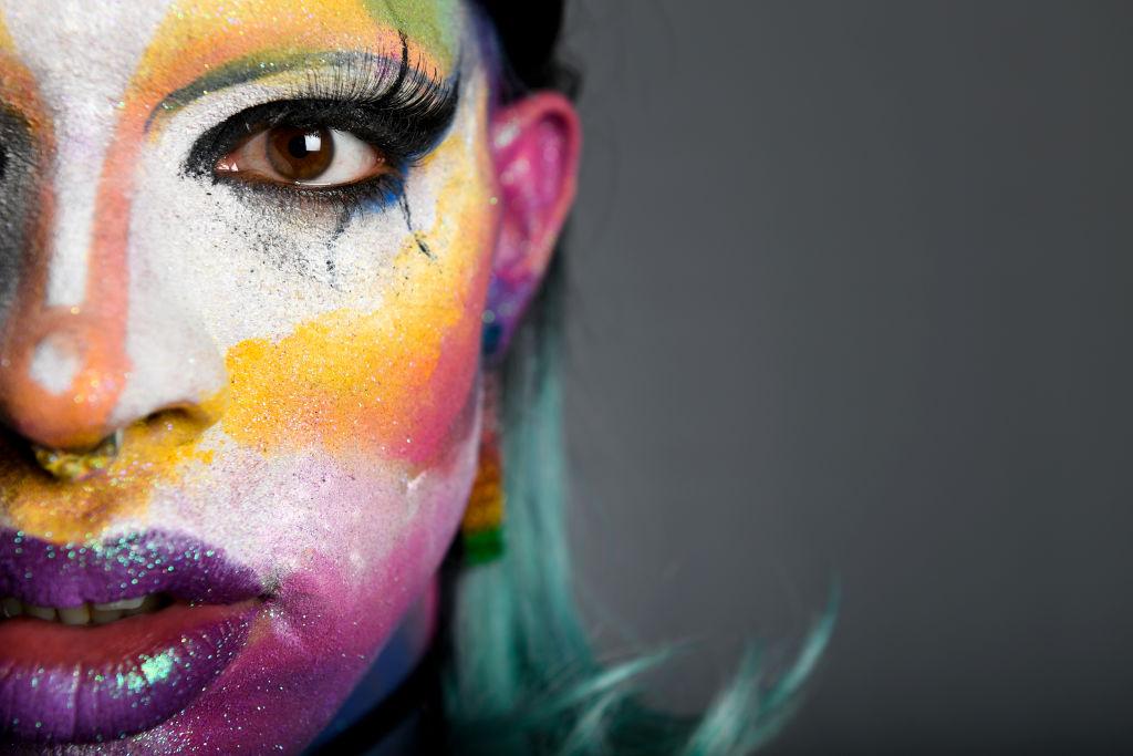 Up close photograph of drag performer Yvie Oddly's face