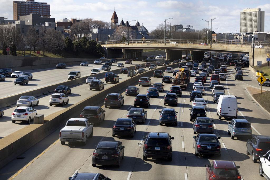Traffic heads north on the Kennedy Expressway in 2023
