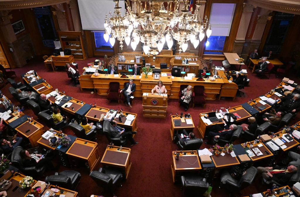 State lawmakers in the Senate chamber at the Colorado State Capitol on the final day of the 2024 legislative session.