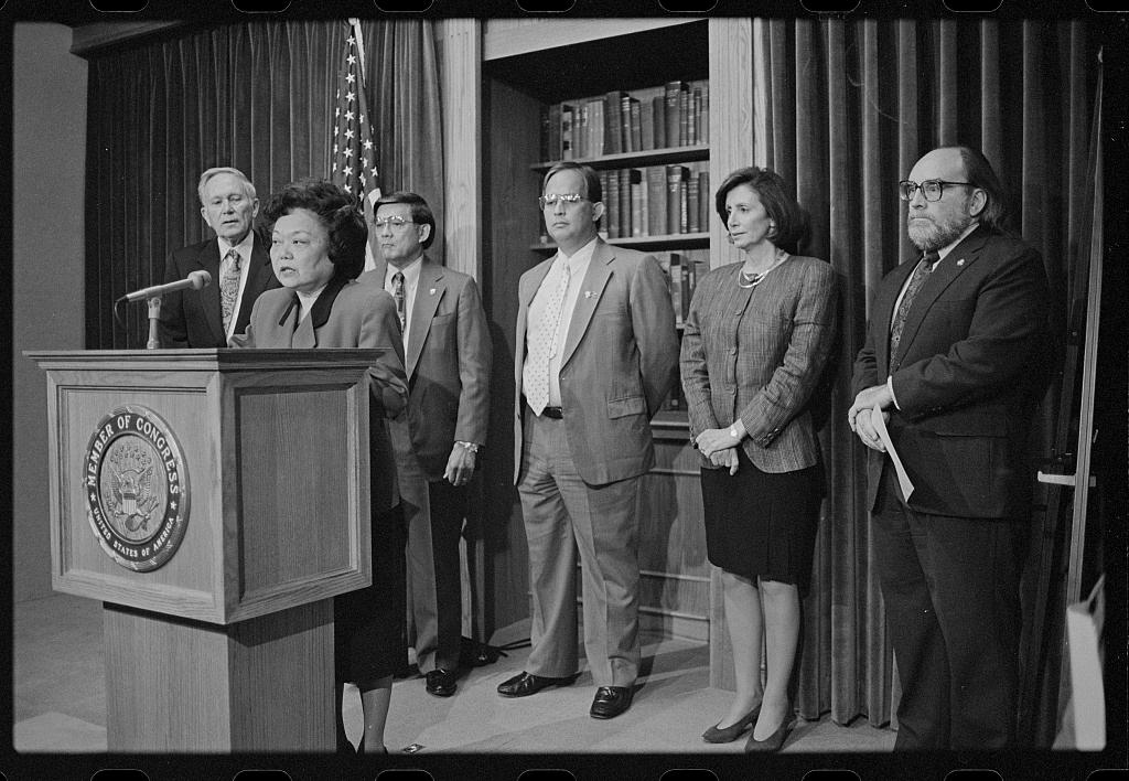 Rep. Patsy Mink announces the formation of the Congressional Asian Pacific American Caucus at a 1994 press conference in Washington, D.C. (Laura Patterson / Library of Congress)