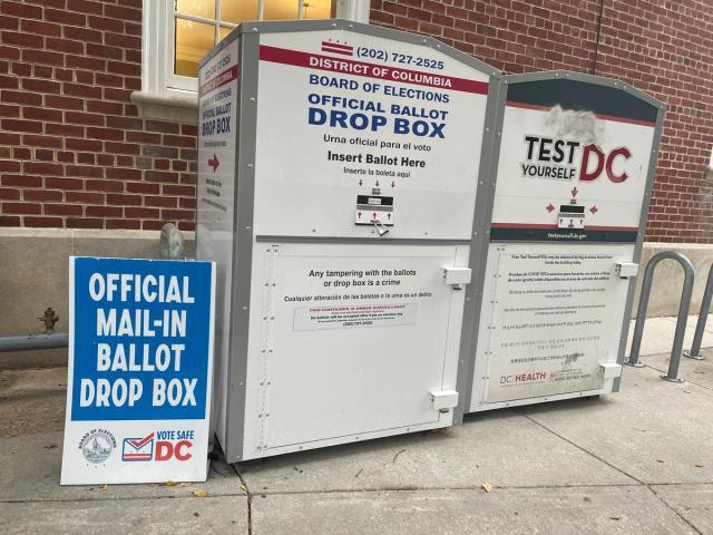 Ballot drop box outside the Petworth Library.