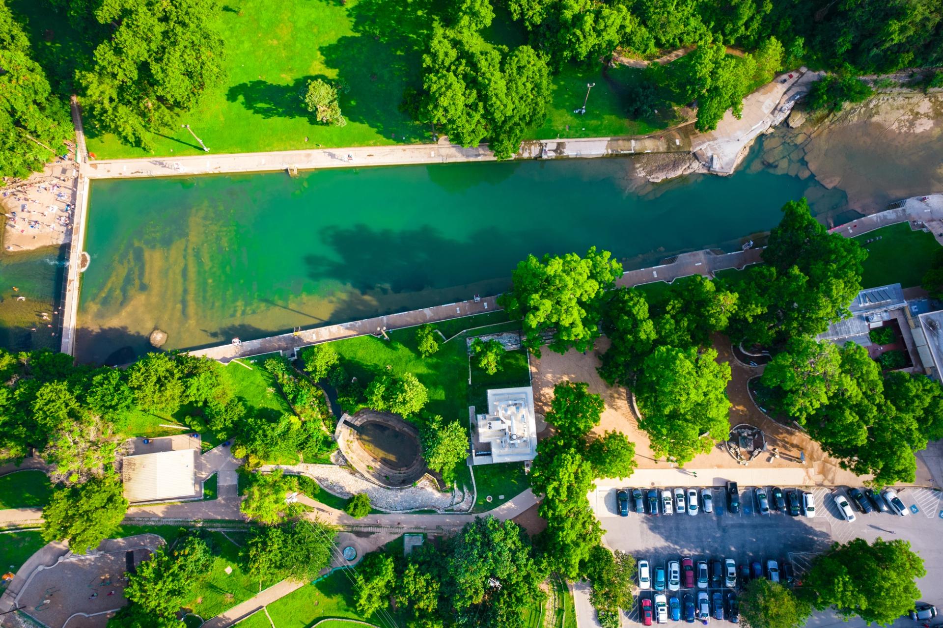 A bird's-eye view of a natural pool.