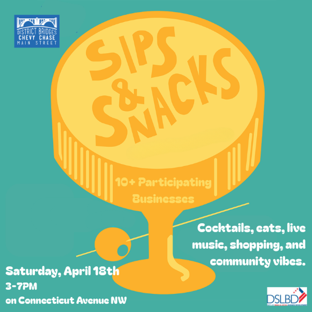 Display ad for Sips and Snacks; Saturday, April 18th
