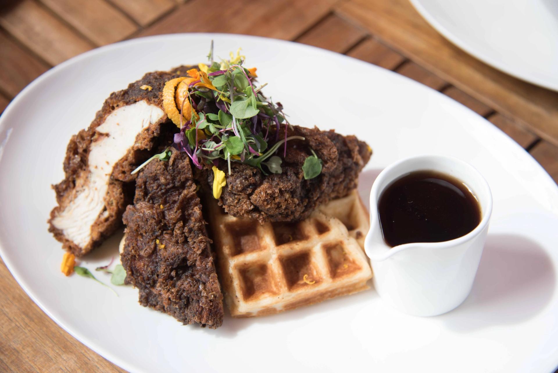 Jerk Chicken Waffles at DW Bistro