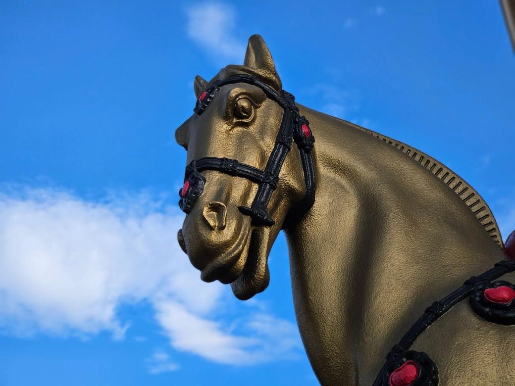 A bronze horse.