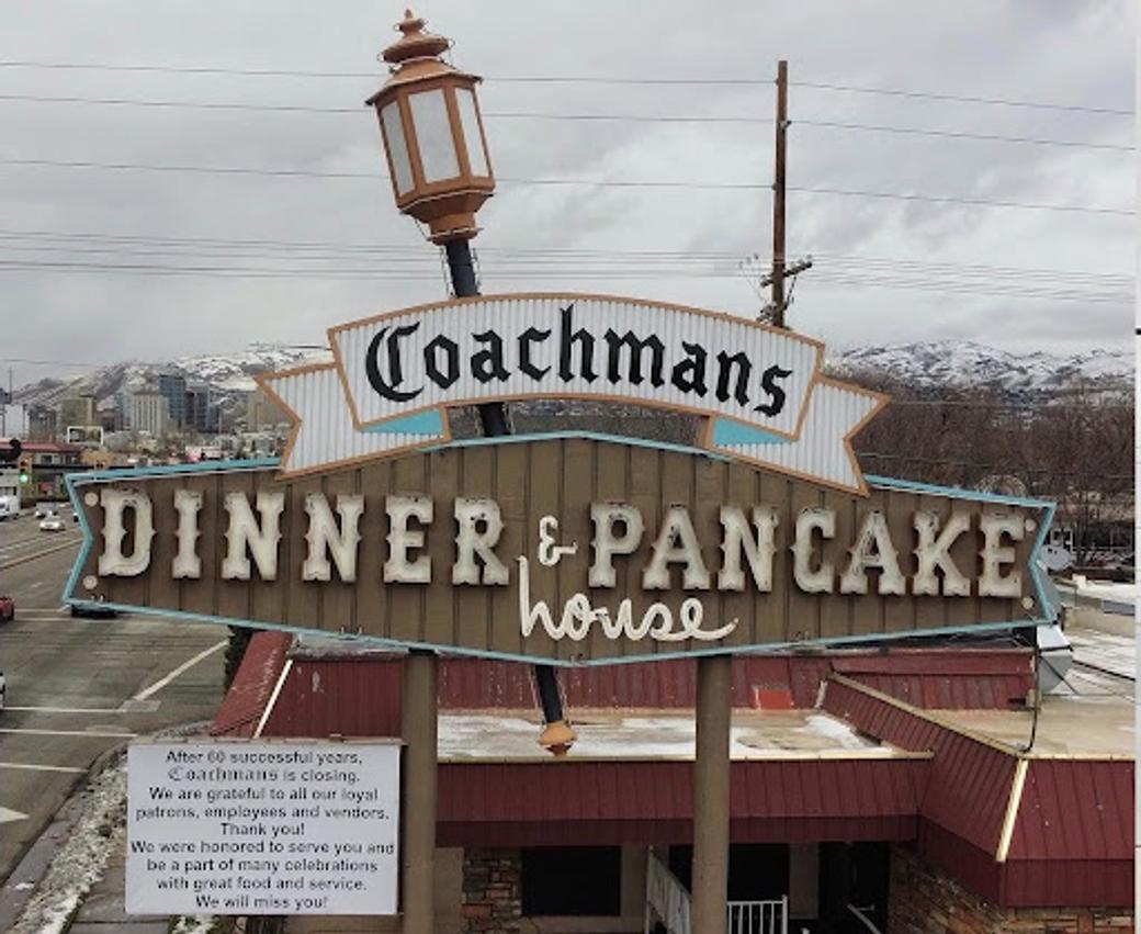 A picture of the Coachman’s Dinner & Pancake sign