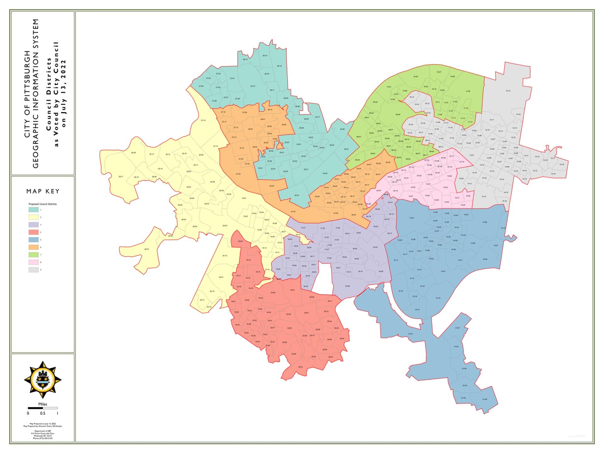 Official map of City Council’s nine districts (Courtesy: City of Pittsburgh)