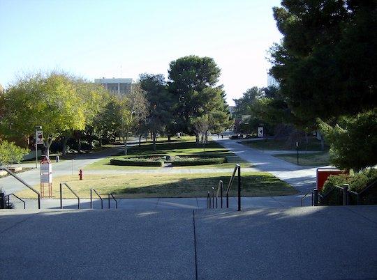 Photo of a long greenway on the UNLV campus.