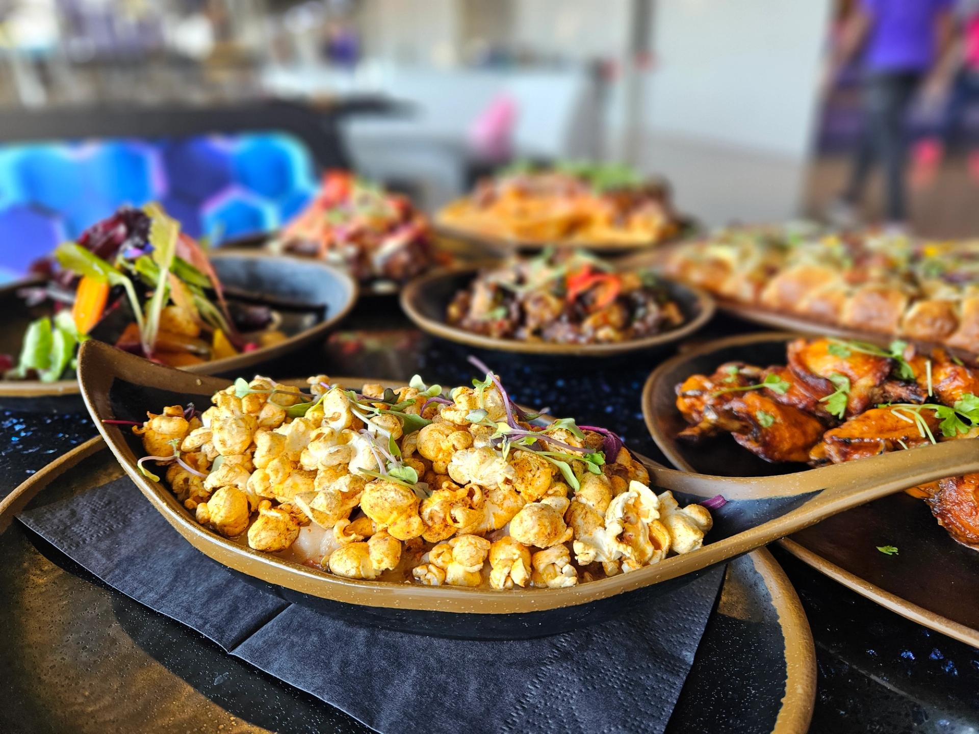 Spread of food at Atomic Golf in Las Vegas.