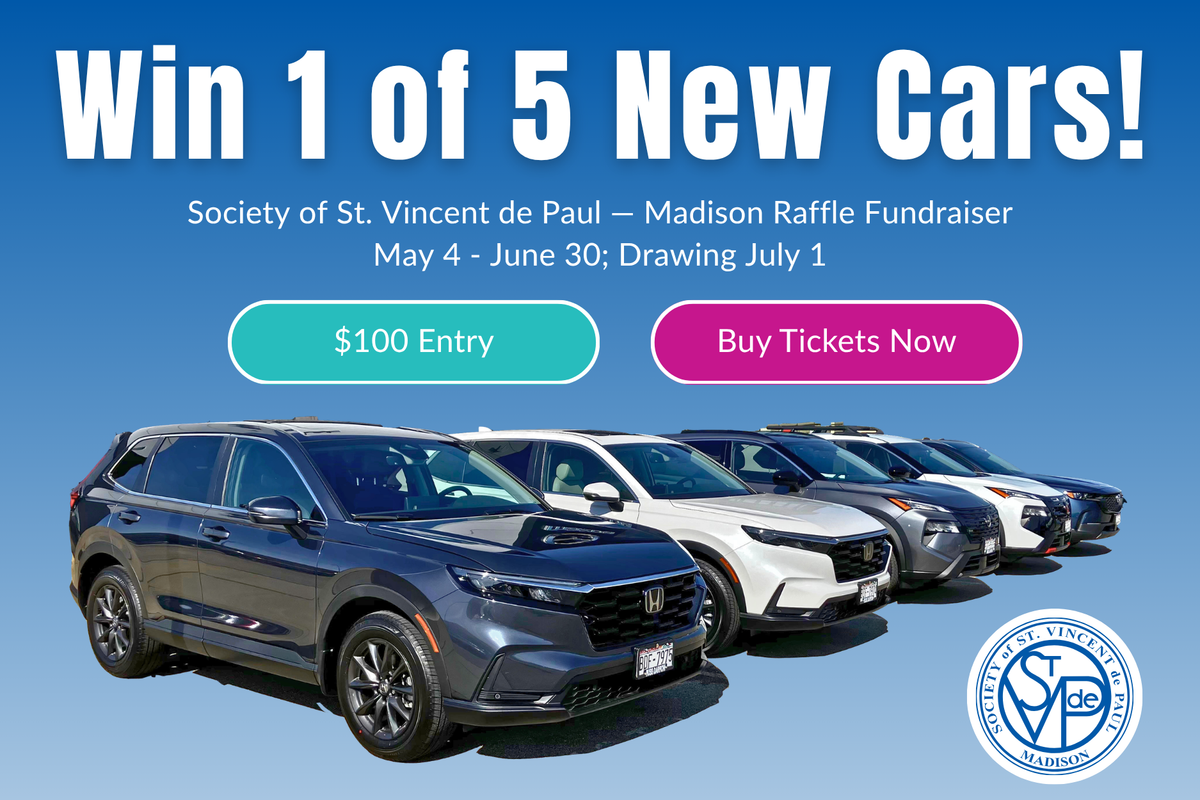 Display ad for Society of St. Vincent de Paul; win 1 of 5 new cars!