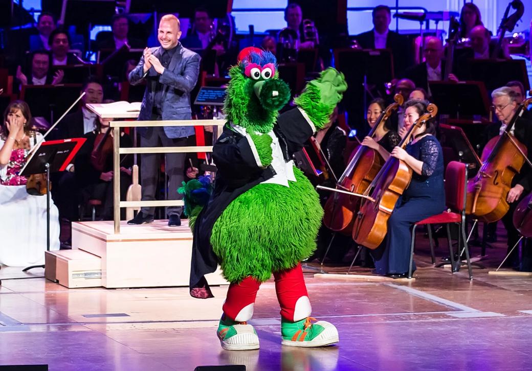 Phillie Phanatic with the Philadelphia Orchestra