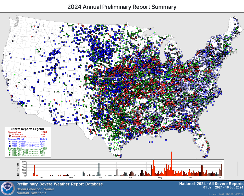 The National Weather Service’s preliminary Storm Reports for 2024