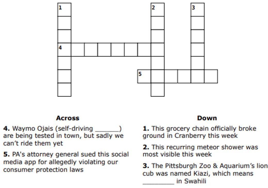 A custom Pittsburgh crossword puzzle.