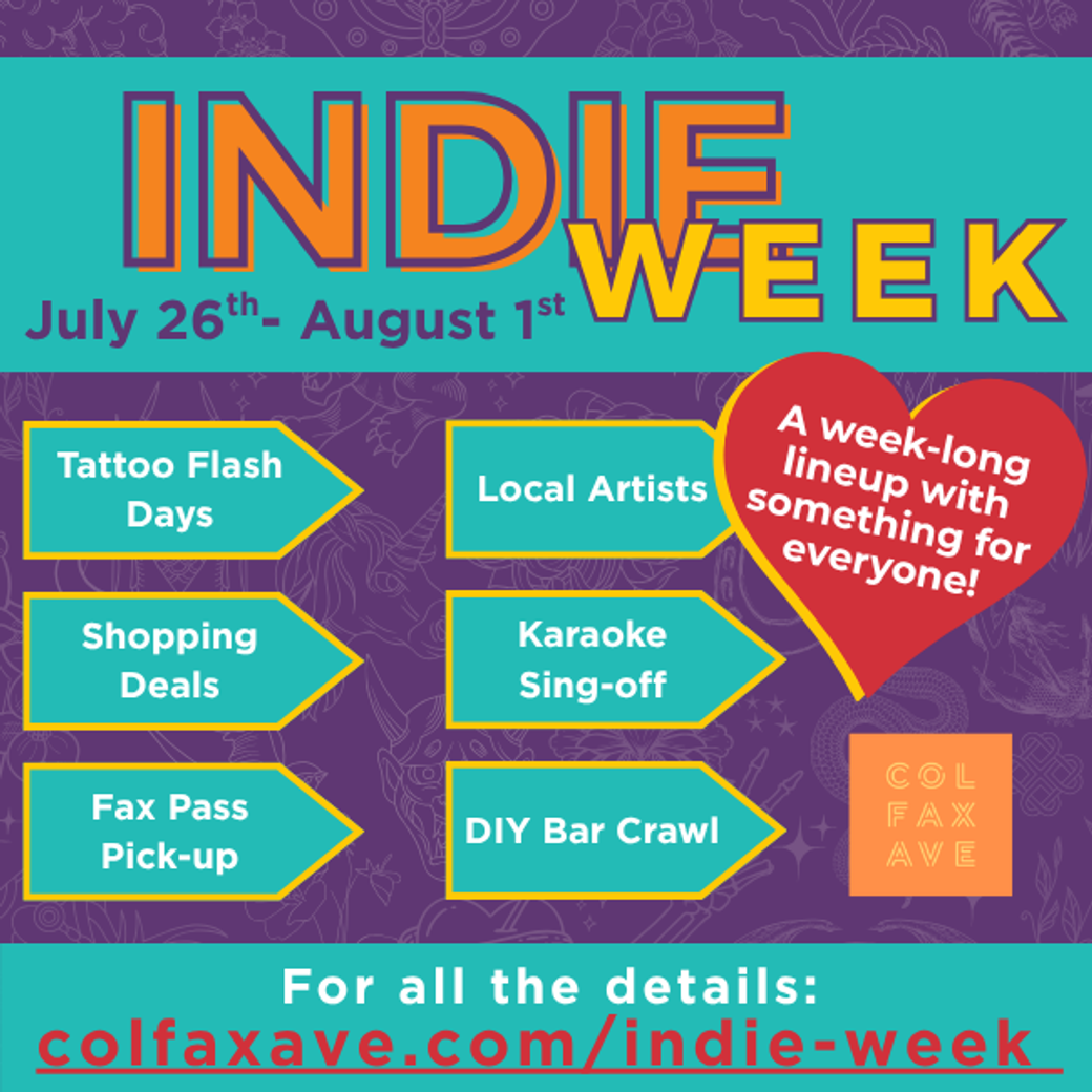 Display ad for Colfax BID Indie Week 