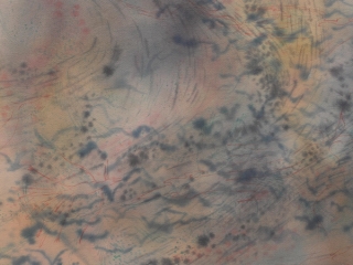 Marguerite Humeau, Ghost map IV, I drew: the entanglement of a turquoise stone, bird tears and a raindrop. Past and future rain-making songs and dances, thunderbirds flapping their wings, the ghosts of sandhill cranes who don’t come anymore ... ancient human communities, goat hair, silver, feathers., 2022.