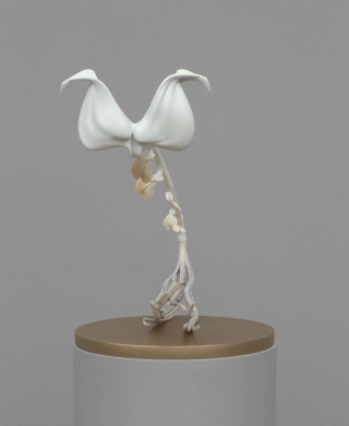Marguerite Humeau, Coeur de Marie, A relationship that you can’t get out of your head, that is still somehow alive, unfinished. It has become a mythical place, an abandoned campsite in your mental landscape. Inspired by the Bleeding Heart, the plant extract traditionally given to the brokenhearted and the codependent, as it is made of two fused flowers, each being half of a heart., 2022.