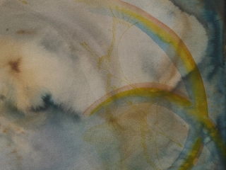 Marguerite Humeau, a circular piece of land as an access to the nets of spacetime III (the disappearance of the bird and double rainbow), 2024.