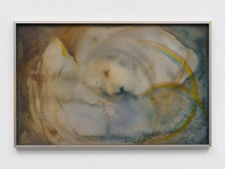 Marguerite Humeau, a circular piece of land as an access to the nets of spacetime III (the disappearance of the bird and double rainbow), 2024.