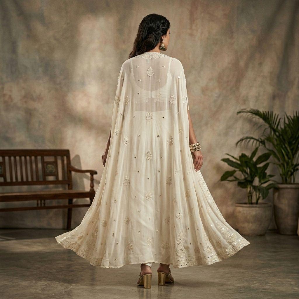Ivory Cape & Dhoti Pant Set - Image 3
