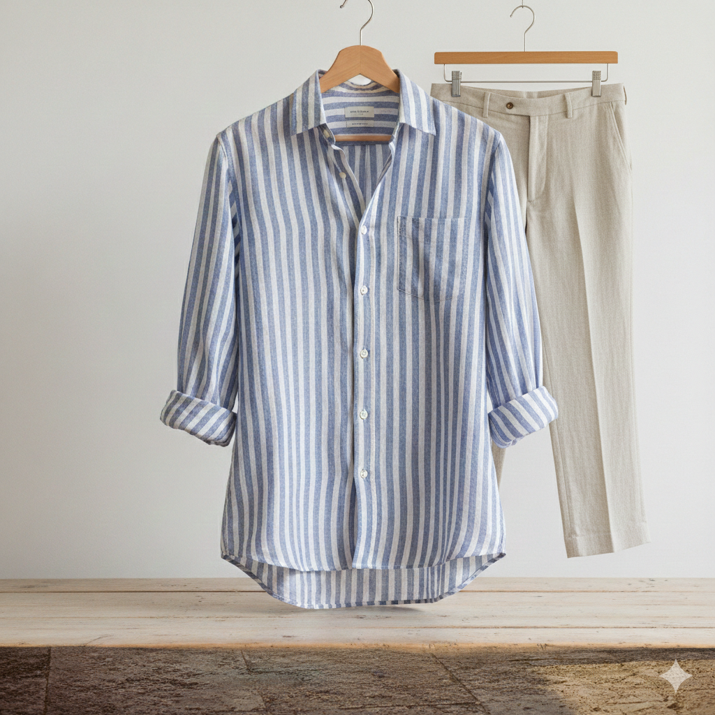 Linen: Ivory Stripe Shirt,Pant