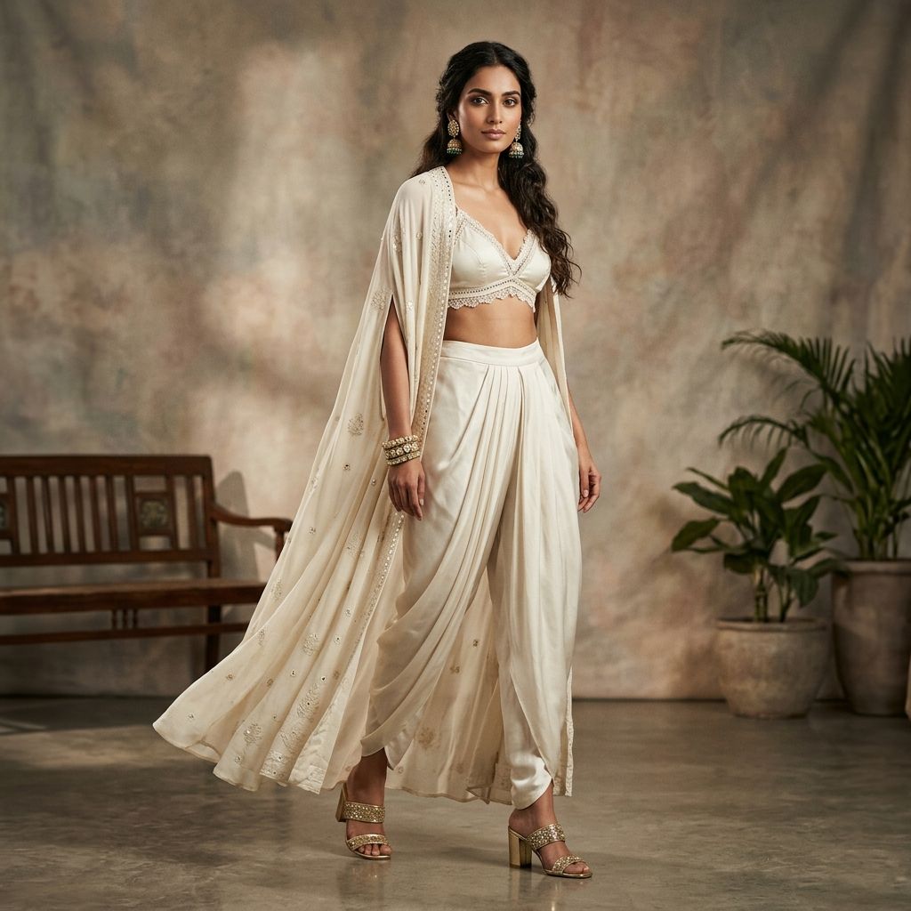 The Ivory Cape & Dhoti Pant Set