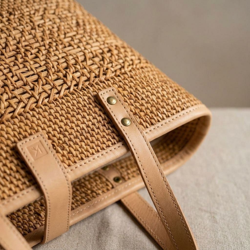 Woven Rattan Tote Bag - Image 4