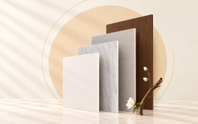 Diferentes acabados de paneles PVC para proyectos de decoración interior.