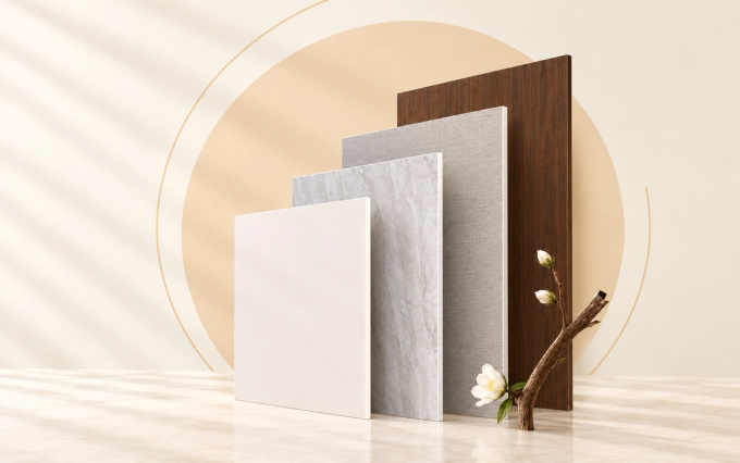 Diferentes acabados de paneles PVC para proyectos de decoración interior.