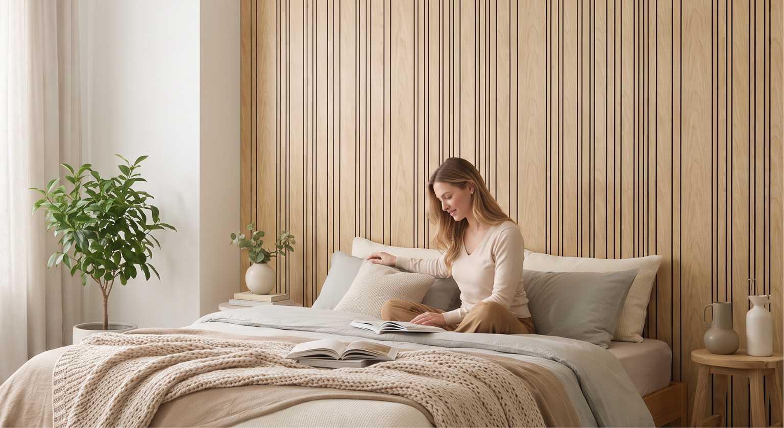 A living room finished in Hot Series PS wall panels