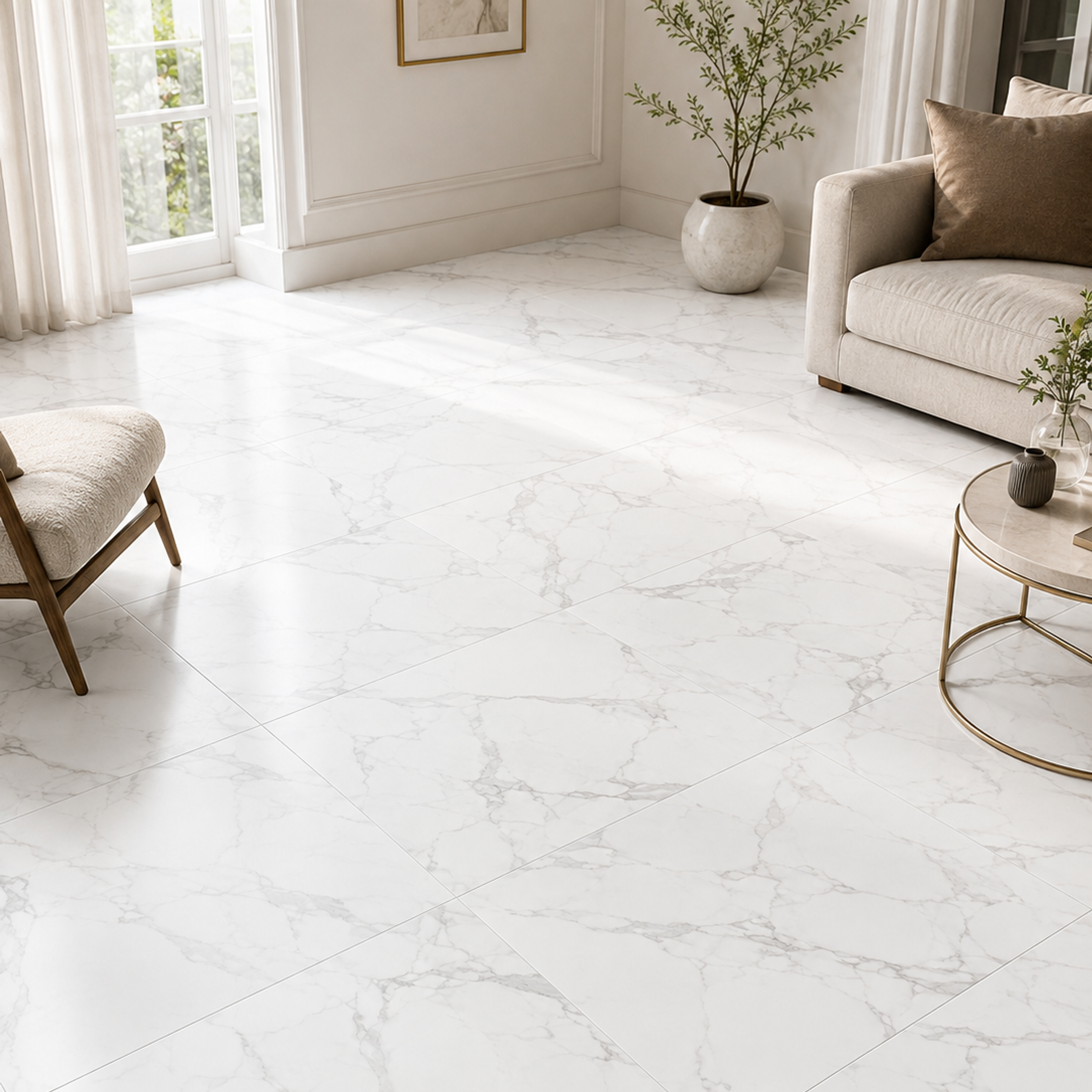 INTCO JSF50-YC004-SY09 White Marble-Look SPC Flooring, SPC, 305x610x5mm (view 3)
