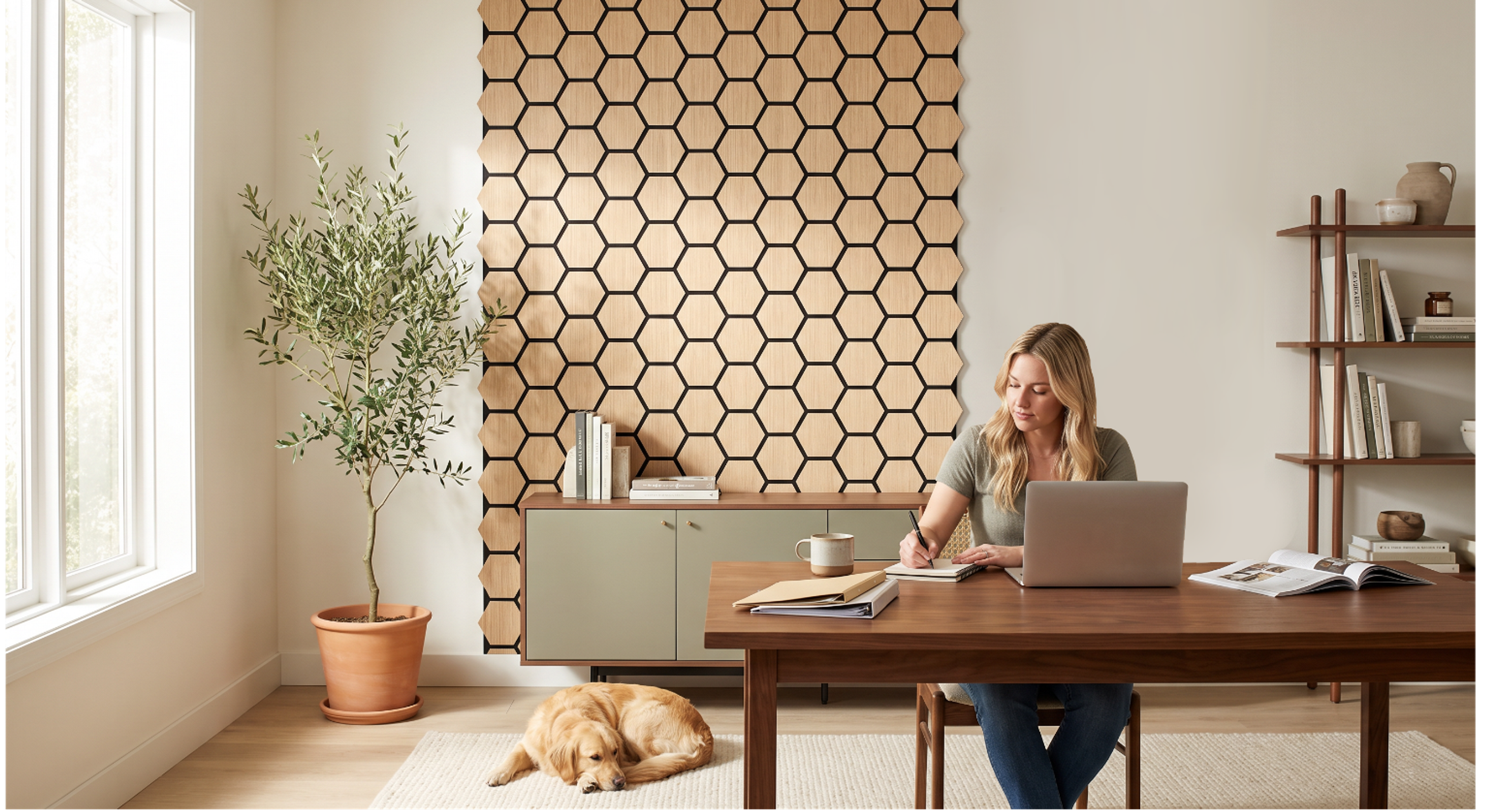 DIY MDF acoustic panels in an interior setting