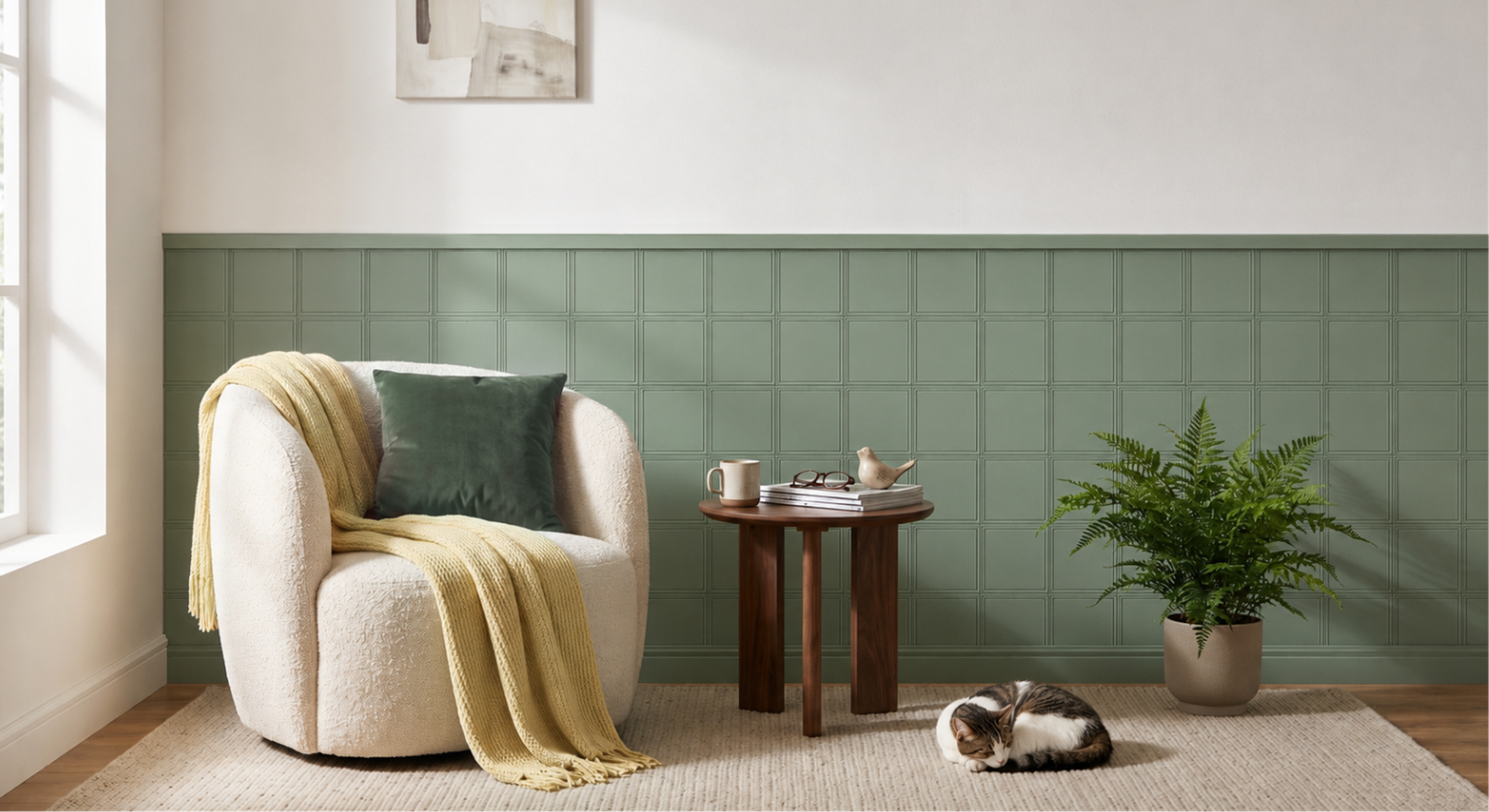 An interior wall finished in Pure Embossed Series PS wall panels