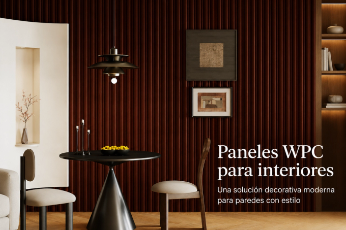 Paneles WPC para interiores que combinan diseño moderno, textura decorativa y fácil mantenimiento.