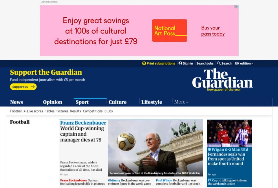  An example of an Art Fund ad showing on The Guardian’s website, after the user first visited Art Fund’s website. 