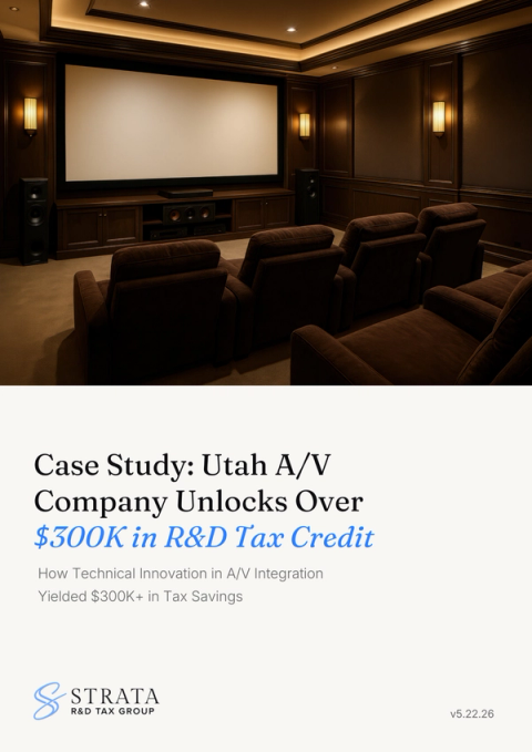 Home theater with projection screen and reclining seats, illustrating a Utah A/V company's R&D tax credit case study