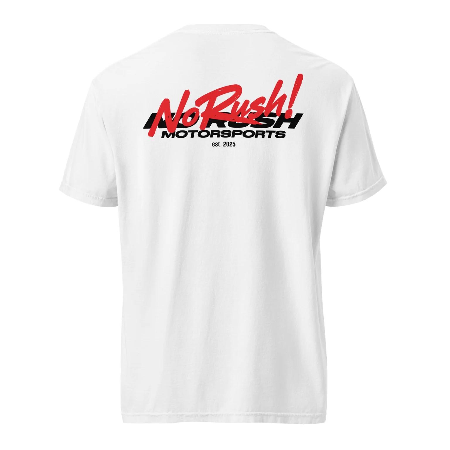 No Rush! Tee in white, back view
