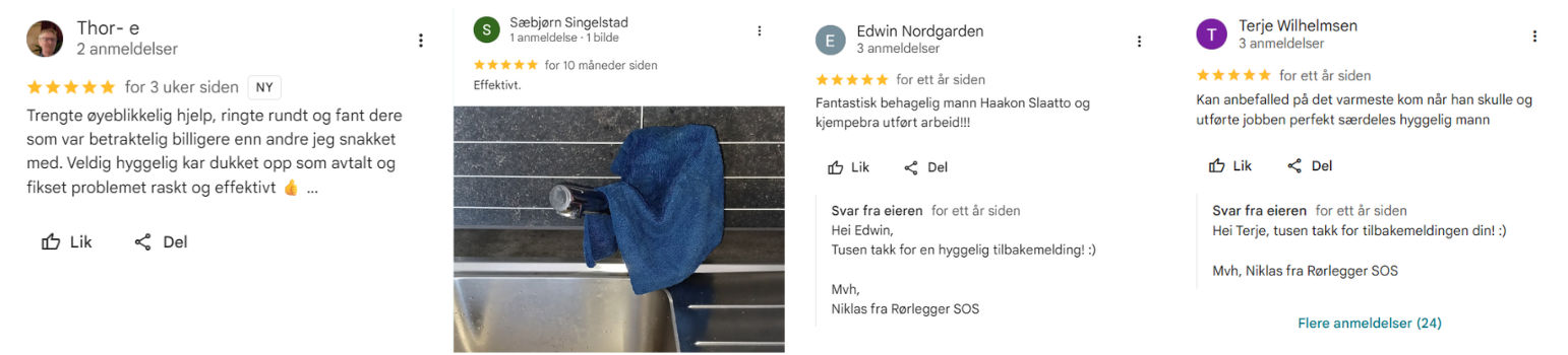 Rørlegger SOS Google anmeldelser