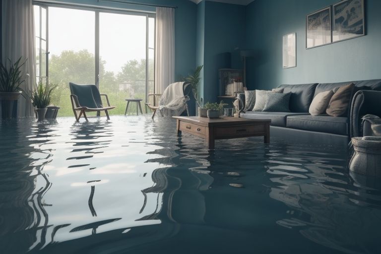 et bilde av en oversvømt stue